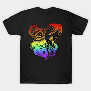 Fathomless D20: dnd 5e warlock dice rainbow text T-Shirt